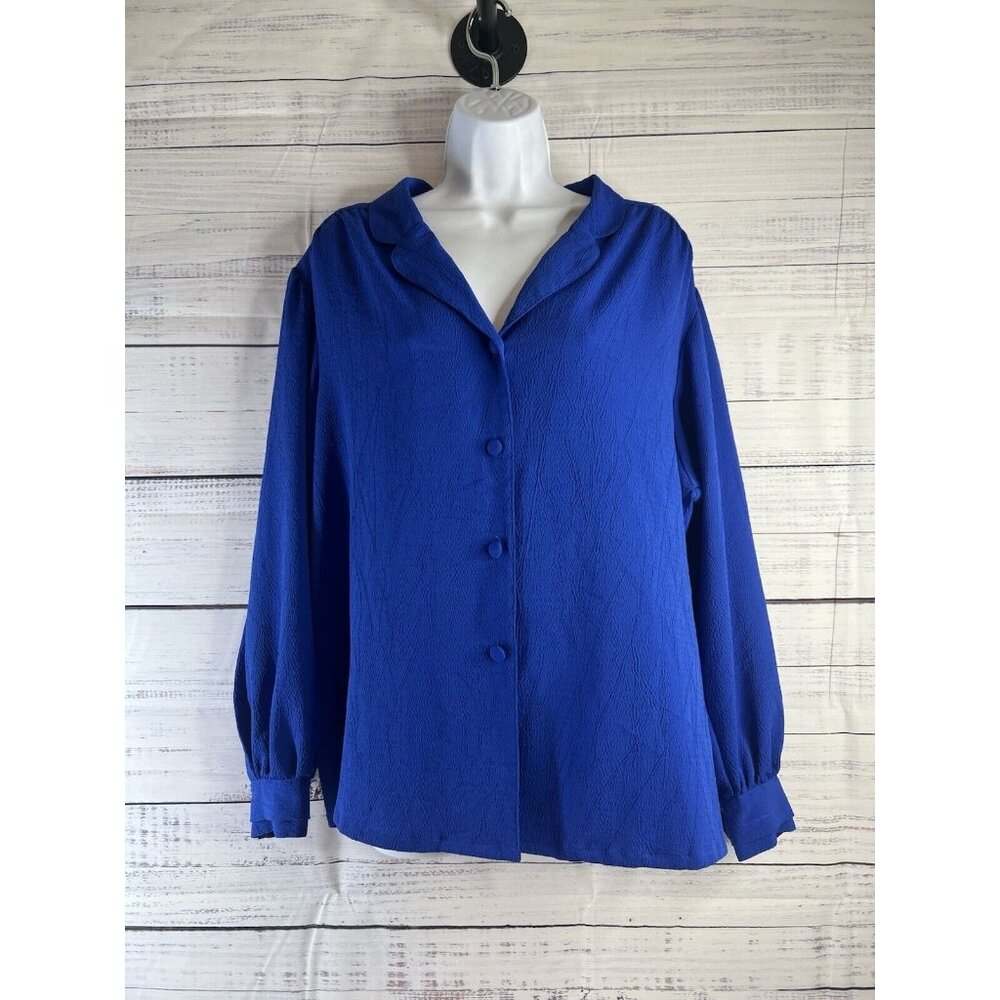Vintage Oscar De La Renta Collectables Womans 40/20w Royal Blue Blouse Career